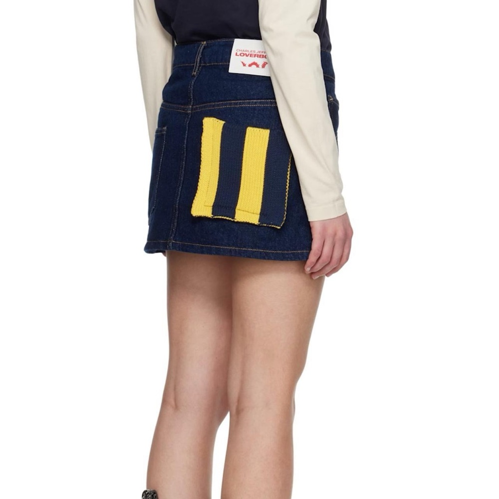 Charles Jeffrey Loverboy Navy Knit Patch Denim Miniskirt